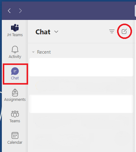 To start a private chat in Microsoft Teams, click the chat button on the left side of the screen, then click the New Chat icon