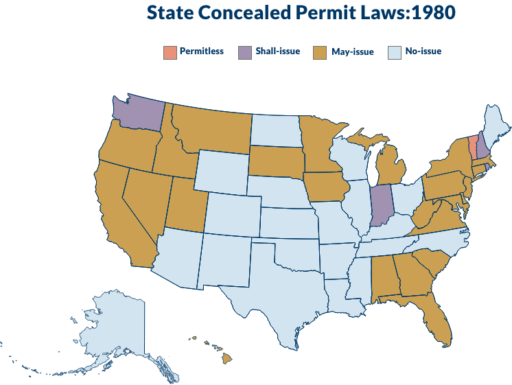 Map of State Concealed Permit Laws in 1980