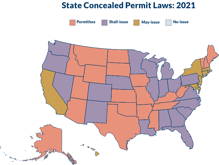 Map of State Concealed Permit Laws in 2021
