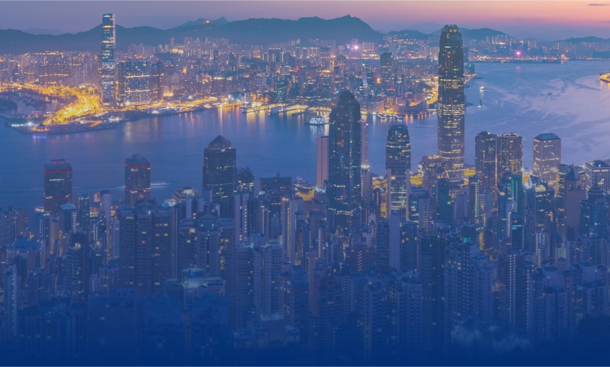 Panorama view before sunrise on Hong Kong Peak, Hong Kong
