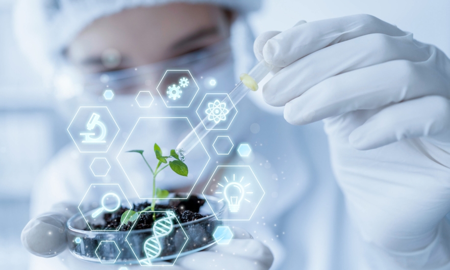 Scientific researcher in a lab setting with test tubes