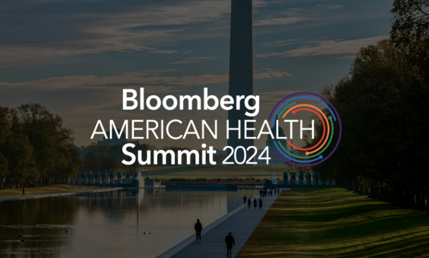 Image of the National Mall with a black overlay and the 2024 Bloomberg American Health Summit logo