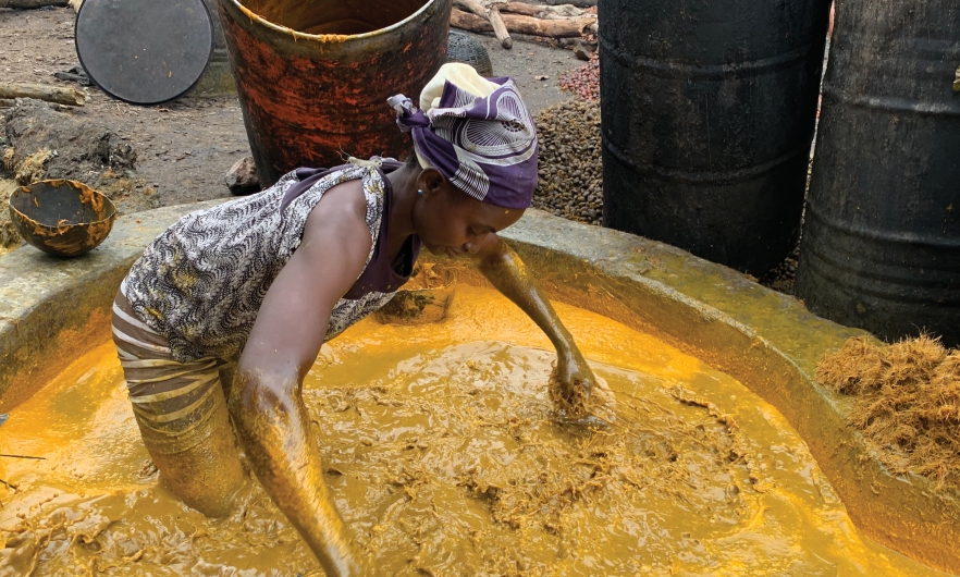 A woman at Akinlapa oil farm filters the fresh palm fruits. Abiodun Jamiu