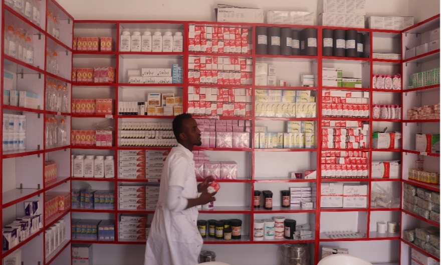 A newly opened pharmacy, equipped with adequate essential medicine, at a Mother &amp;amp; Child Health centre in Xaraf, Somalia. 