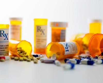 Prescription pill bottles with pills