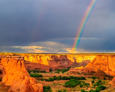 A rainbow over the Grand Canyon.