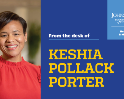 An image of HPM Department Chair Keshia Pollack Porter next to text that reads "From the desk of Keshia Pollack Porter" and an HPM logo.