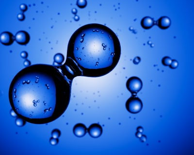 blue illustration of a hydrogen molecule