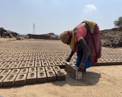 A woman molds bricks for a kiln in Rajasthan’s Ajmer district.