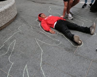 Local teenagers participate in a &quot;Die In&quot; to draw attention to gun violence in Philadelphia, Pennsylvania. April 14. Spencer Platt/Getty