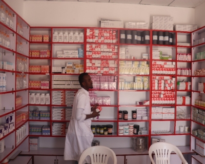 A newly opened pharmacy, equipped with adequate essential medicine, at a Mother &amp;amp; Child Health centre in Xaraf, Somalia. 