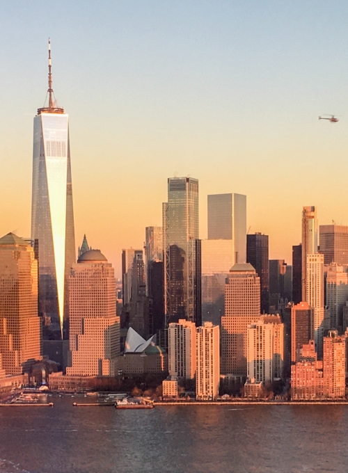 new york city skyline at dusk