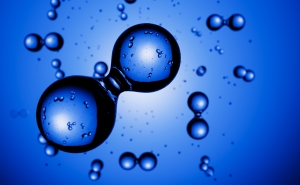 blue illustration of a hydrogen molecule