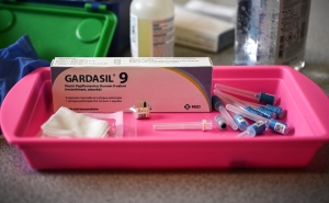 A packaged vaccine used as part of a nationwide campaign against the papillomavirus (HPV infection), at the Jean Moulin Middle School in Le Bouscat, southwestern France. 