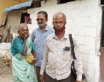 Karupayee with M. Raja (middle) and A. Vincent of the Mahelerecen Leprosy center in Madurai, India. March 3, 2022. Image: Kamala Thiagarajan.
