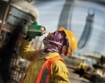 Worker taking a sip of water