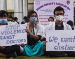 Junior doctors protesting violence against doctors in Delhi, Gauhati Medical College Hospital in Guwahati, Assam, India. December 29, 2021.