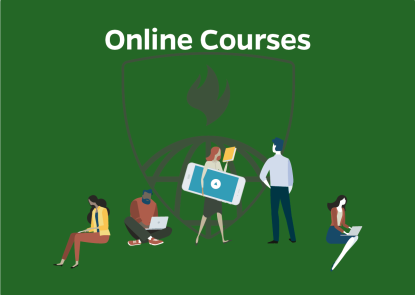 Online Courses with illustrations of people studying
