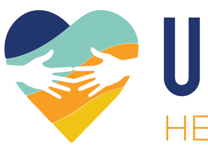 Heart with silhouettes of two hands reach to each other next to text "UNLOAD Heart Failure"